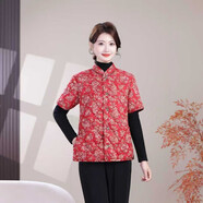 苜戈中老年女裝中袖棉衣加絨加厚保暖馬甲寬松大碼媽媽裝半袖棉襖外套 【半袖棉襖】小紅花 加厚 4XL  120-145斤