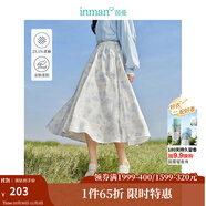 茵曼（INMAN）法式碎花高級感2025夏女新款休閑中長吊帶連衣裙子 白底藍花半身裙-18412674 S