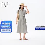 蓋璞女裝2025夏季新款亞麻混紡無(wú)彈襯衫翻領(lǐng)收腰長(cháng)款連衣裙765871