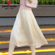 皮爾卡丹短袖冰絲衫半身裙套裝女2025夏季新款百褶超仙韓版薄款兩件套 單獨杏色珠光紗半身裙 L(111-125斤)