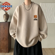 NEW OR MODE美式復古毛衣男士秋冬季保暖新款內搭打底寬松外穿針織衫外套男裝 杏色 L