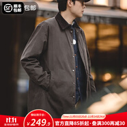 馬登工裝復(fù)古英倫油蠟風(fēng)衣男秋秋中長(zhǎng)款燈芯絨撞色大衣寬松披風(fēng)外套 深咖色（無(wú)需水洗） L