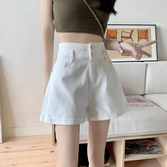 小紅書(shū)同款牛仔短褲女2025年夏季新款毛邊破洞高腰褲子顯瘦闊腿a 白色(豎雙排扣) S 建議[8090斤]