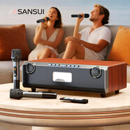 山水（SANSUI） 家庭ktv音響套裝功放卡拉ok一體機唱歌迷你桌面k歌專(zhuān)業(yè)設備家用藍牙音箱低音炮高音質(zhì)立體環(huán)繞 N18木紋色 三分頻重低音KTV音響