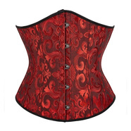 14骨宮廷腰封提花束身衣腰夾塑身衣婚禮馬甲束胸束身衣corset 黑紅 XS