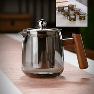 左茗右器加厚耐高溫防燙玻璃茶壺不銹鋼內膽過(guò)濾泡茶器茶水分離壺茶具套組 透黑企鵝壺600ml+透黑把杯6祇 501mL(含)-600mL(含)