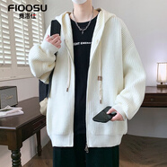 費洛仕開(kāi)衫毛衣男秋冬季新款美式寬松慵懶風(fēng)V領(lǐng)針織外套男士毛線(xiàn)衣夾克 9003白色 XL （120-140斤）