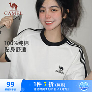 駱駝（CAMEL）夏日純棉T神男女寬松圓領(lǐng)短袖上衣T恤 C35BAXLN056A 無(wú)際白 XS