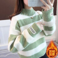 俞兆林（YUZHAOLIN）雪尼爾半高領(lǐng)加絨加厚毛衣女2025年新款寬松秋冬慵懶風(fēng)針織衫毛衣 淺綠色 專(zhuān)柜品質(zhì)加絨 加厚 M