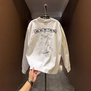 東馨鳥(niǎo)2025秋季新款高級印花潑墨男士時(shí)尚長(cháng)袖T恤百搭休閑字母韓版上衣t 白色[高品質(zhì)純棉] M M[建議90-110斤]