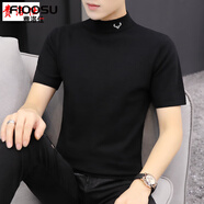 費洛仕新款毛衣男半袖半高領(lǐng)套頭打底短袖純色秋冬季針織衫修身型毛線(xiàn)衫 6101黑色 L （110-130斤）