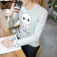 七匹狼夾克專(zhuān)家V領(lǐng)扣子純棉秋季修身型男士長(cháng)袖T恤打底衫上衣服體恤潮流男 卡通人灰色 2XL