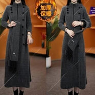 2025秋冬新款加厚顯瘦旗袍裙中長(cháng)款網(wǎng)紗連衣裙 灰【有口袋】送圍巾 L 建議90-100斤