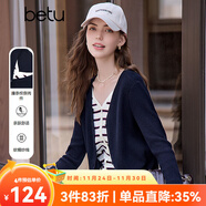 betu女裝2025秋季新款針織衫撞條紋假兩件套簡(jiǎn)約顯瘦長(cháng)袖2508T05 深寶蘭 M