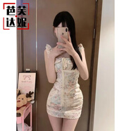 芭芙達妮韓系碎花連衣裙夏女季甜美蝴蝶結方領(lǐng)小飛袖氣質(zhì)法式新款修身短裙 圖色 S 建議89-99斤