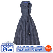 美安嘉年新款無(wú)袖背心裙女秋冬復古格子毛呢裙馬甲裙收腰顯瘦連衣裙 藍格裙子單裙 2XL