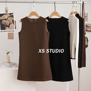 京東嚴選感毛呢背心連衣裙女20冬季法式圓領(lǐng)顯瘦韓系通勤氛圍直筒 咖啡色毛呢 S S