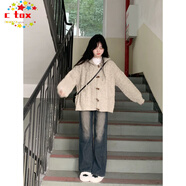 CTOX軟糯慵懶風(fēng)牛角扣連帽毛衣開(kāi)衫外套女春秋季2025年新款設計感上衣 燕麥色 M 建議95-105斤