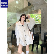 羅蒙慵懶風(fēng)軟糯加厚保暖高領(lǐng)毛衣外套女秋冬中長(cháng)款寬松單排扣針織開(kāi)衫 米白色 S 建議70-95斤