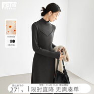 對白華絨蓄熱抗菌假兩件針織連衣裙女2025冬新款法式高領(lǐng)內搭長(cháng)裙 深灰色 XL