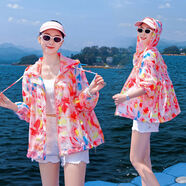 小紅書(shū)同款防曬衣女短款夏季長(cháng)袖印花連帽薄款短外套寬松休閑花色 煙花星 M M90一115斤左右