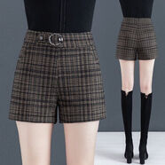MGOLCPS格子短褲女外穿新款秋冬2025新款高腰寬松毛呢松緊腰呢子女士短褲 格子短褲 XL  29【110-120斤】