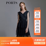 PORTS寶姿春夏新品女裝V-領(lǐng)無(wú)袖中長(cháng)連衣裙SM8D059MLN001 黑色 XL (10)