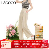 LAGOGO寬松舒適闊腿休閑褲女拉谷谷夏季新款薄款高腰顯瘦山本褲 米色(T2) XL