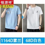 恒源祥25年夏季純棉短袖T恤男內搭新款衣半截袖打底汗衫男裝上衣服體恤 DQC-1164D霧蘭+68D白色 M
