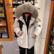 宏資琦大毛領(lǐng)派克服女冬季棉服外套2025年冬季新款加絨加厚工裝棉衣棉襖 雪地白 S （建議85—105斤）