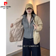 皮爾卡丹（pierre cardin）溫柔風(fēng)麻花連帽針織開(kāi)衫女秋冬韓系慵懶拉鏈毛衣外套收腰短款上衣 灰色 XL 建議115-130斤