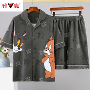 雅鹿夏季男睡衣短袖短袖薄款學(xué)生卡通加大碼青少年男士男式家居服套裝 8801男 4XL (200-235)斤