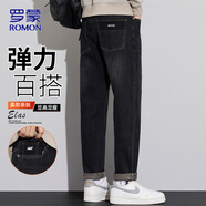 羅蒙（ROMON）牛仔褲男士彈力褲子男秋冬季直筒休閑褲男褲修身長(cháng)褲 黑色 32