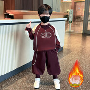 漫畫(huà)小馬男童套裝冬季兒童加絨衣服2025新款男孩寶寶秋冬裝加厚衛衣兩件套 紅色 90cm建議身高85左右 均碼