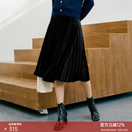 顏域時(shí)尚絲絨半身裙女冬裝2025新款氣質(zhì)通勤顯瘦簡(jiǎn)約A字百褶裙 黑色 L