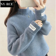 NY-RCE毛衣女2025冬季新款高品質(zhì)高領(lǐng)加厚寬松款秋冬短款潮流百搭針織衫 霧藍半高領(lǐng) (保暖)  加厚 均碼