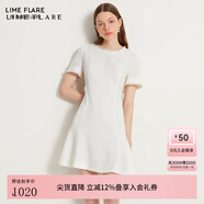 LIME FLARE萊茵法式氣質(zhì)收腰小香風(fēng)連衣裙夏季新款短袖通勤裙 本白色 160/80A/M
