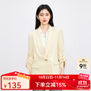 秋水伊人通勤小西裝女春新款修身一?？郯俅钪鄙硇奚砦鞣@瘦外套女 黃色 M