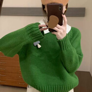 Jret甜美毛衣女2025冬季新款可愛(ài)淑女小翻領(lǐng)韓版百搭休閑顯瘦針織衫女 綠色 S 建議80-95斤