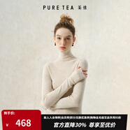 茶·愫【明星同款】puretea茶愫高領(lǐng)針織衫女堆堆袖打底毛衣秋季新款 淺杏（高領(lǐng)） L