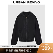UR2025冬季新款男裝休閑做舊連帽系帶拉鏈牛仔外套UUY850028 黑色 M