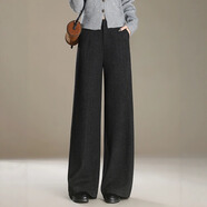 直筒褲女冬季新款毛呢闊腿褲高級醋酸羊毛西裝褲高腰寬松休閑褲 黑色 M /2尺-27碼