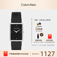 Calvin KleinCK時(shí)尚簡(jiǎn)約方盤(pán)皮帶黑色石英男表送男友禮物25200528 黑色