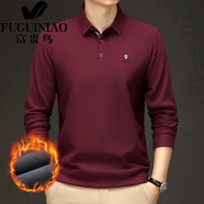 富貴鳥(niǎo)（FUGUINIAO）加絨加厚長(cháng)袖t恤男士polo衫中年爸爸商務(wù)休閑冬季保暖打底衫 酒紅色 M 165/48