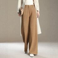 直筒褲女冬季新款毛呢闊腿褲高級醋酸羊毛西裝褲高腰寬松休閑褲 卡其色 爆款 M /2尺-27碼