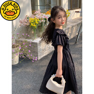 G.DUCKKIDS女童白色連衣裙2025春夏新款中大童親子裝氣質(zhì)小仙女中長(cháng)款蛋糕裙 2328黑色短.袖連衣裙 120 cm