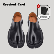 歪卡圍品牌設計師真皮厚底分趾鞋蔬菜曬網(wǎng)紅豬蹄男女皮鞋 黑色男女款 35