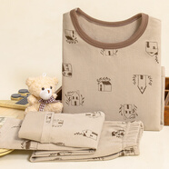 裳黎兒童秋衣秋褲純棉寶寶內衣套裝全棉男女童線(xiàn)衣線(xiàn)褲小孩睡衣棉毛衫 WG8018咖色小房子 [衣標160]建議150-160cm[75-8 均碼