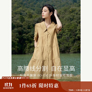 茵曼（INMAN）田園風Polo領(lǐng)連衣裙女裝2025夏季新品泡泡袖裙子 深褐色-新  S