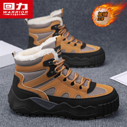 回力雪地靴男款冬季高幫加絨加厚東北皮毛一體戶(hù)外防寒防滑保暖大棉鞋 土黃/黑 42